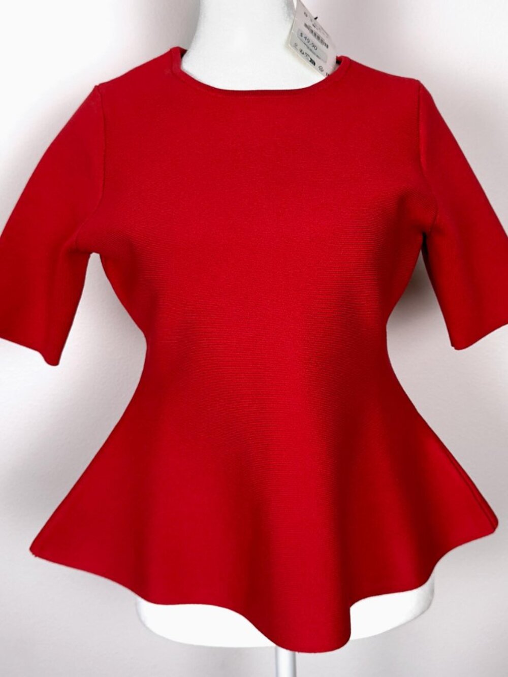 NWT Zara Red Peplum Short-Sleeve Top Size S